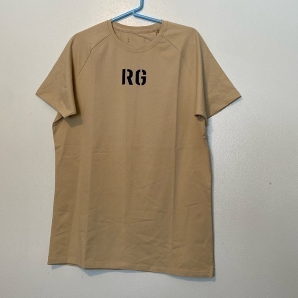 Raw Gear kaki & blk short sleeve crew neck double logo cotton t shirt NWT large